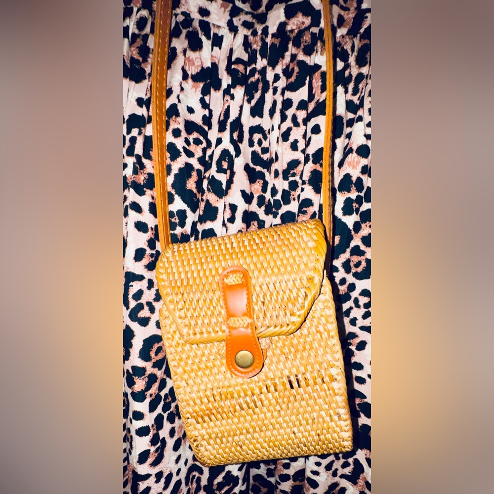 Anthropologie Tan Woven Crossbody Bag
